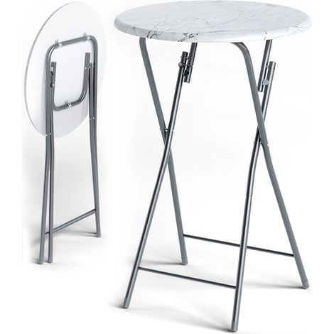 CASARIA® 2x Table de cocktail ronde 110 cm Ø60 cm plateau table MDF mange debout extérieur salle à manger table d’appoint Blanc effet marbre