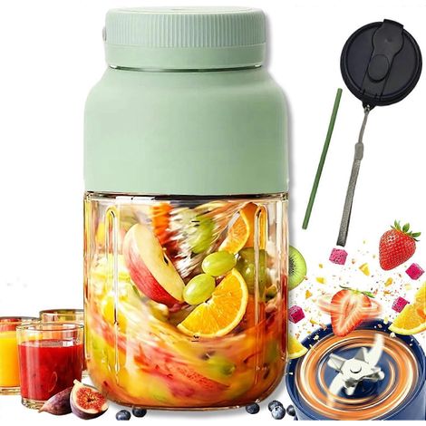 Presse-fruits électrique grande capacité bouteille rechargeable USB 1300 ml double couvercle blender portable pour fruits entiers (1/5)
