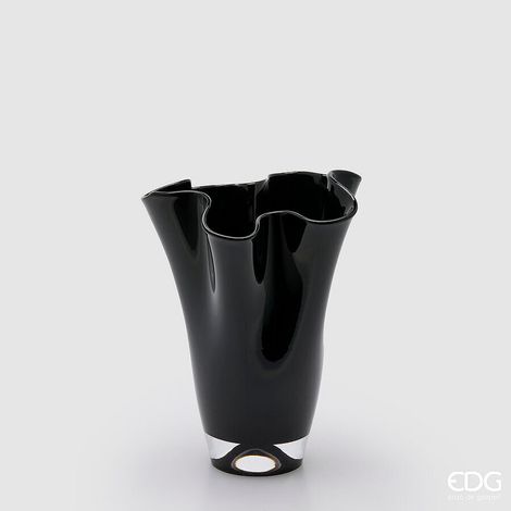 EDG Enzo De Gasperi Vaso Drappo Nida H 22 Cm D 17 Cm Vetro Nero