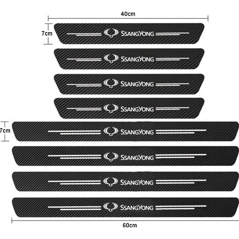 (8 pièces pour Ssangyong) Seuil de porte de voiture en fibre de carbone pour Ssangyong Kyron Rexton Korando Actyon,autocollants pour pare-chocs arrière et coffre Accessoires (1/3)