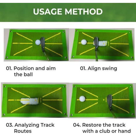 Tapis De Golf - Tapis D'Entraînement Pour Swing Et Frappe - Avec Guides D'Alignement - 4 Clous Noirs 3 Balles En PU - Usage Intérieur (1/4)