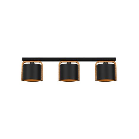 Plafonnier Jonko Luminex noir/bois 90cm 3 abat-jours E27