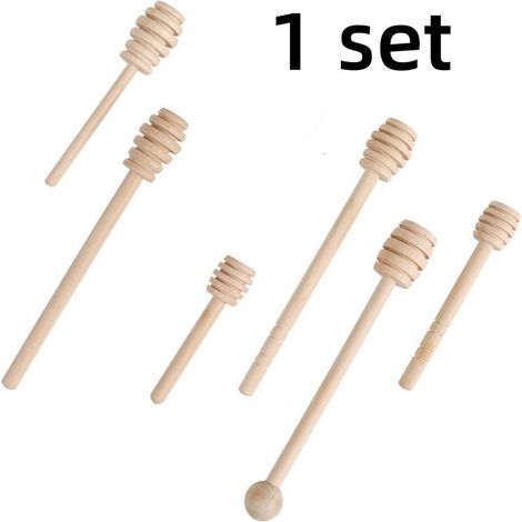 Lot de 6 cuillères à miel, bâtonnets à confiture, à lait et à café, en bois brut non traité et non ciré, au design minimaliste et portable, couleur bois naturel. (1/5)