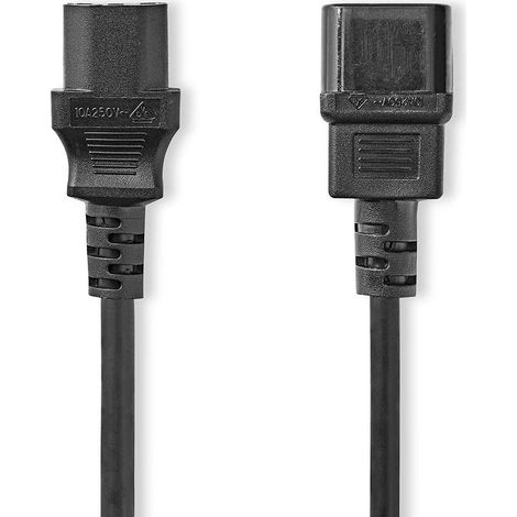 Cable de alimentacion iec 320 c14 iec 320 c13 recto recto niquelado 200 metros redondo pvc negro etiqueta
