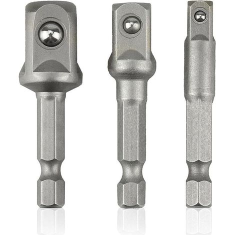 Set 3 Adaptateurs et Rallonges de Douille à Impact 1/4 3/8 1/2 Pouces - Acier Chrome Vanadium - Pour Clé à Chocs et Perceuse à Haute Torsion