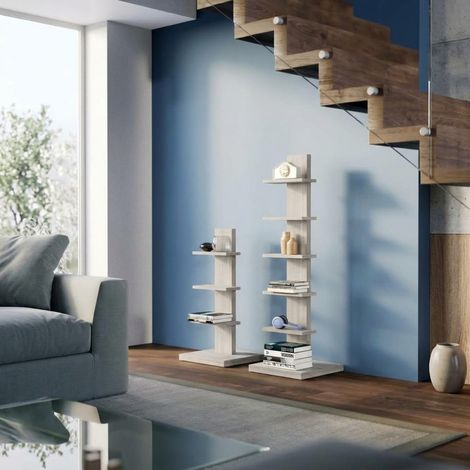 Sapientino: Comodino design multifunzione, libreria e portaoggetti per soggiorno, camera da letto o bagno - Rovere rock (1/5)