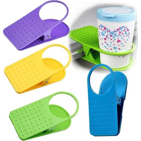 Clip de Tasse,4pcs Gobelet de Bureau Clips Universels pour Porte Gobelets Table Bureau Côté Bouteille Porte Gobelet Côté Table Porte (1/4)