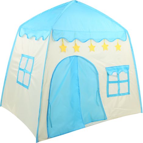KRUZZEL Tente Enfant Château Magicien Ciel Étoilé - Cabane De Jeu Intérieur Extérieur Bleue Avec Fenêtres Et Sac De Transport