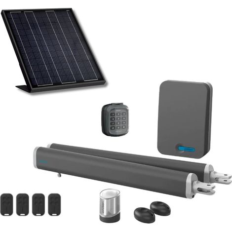 Avidsen – Kit de motorisation solaire à vérins pour portail battant – 20W panneau solaire – 2 batteries 12V/7Ah – Digicode sans fil IP44