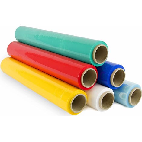 Pellicola per imballaggio 50 cm di larghezza e stirabile fino a 300 metri di lunghezza – Rotolo di pellicola elastica manuale per imballaggio industriale (24 rotoli, multicolore) (1/5)