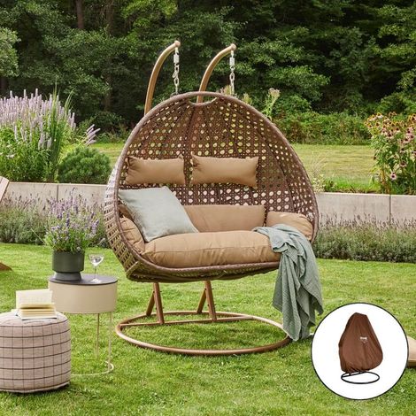 HOME DELUXE - Polyrattan Hängesessel mit Regenabdeckung TWIN Farbe: Braun, Ausstattung: inkl. Regenabdeckung Poly Rattan Hängesessel Hängekorb