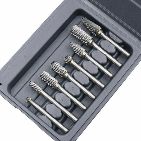 1Pc Fraises rotatives Double Coupe Rotatives Carbure de Tungstène Die Grinder Bit 6mm Tige 12mm Tête Cylindrique de Gravure Rotatif Burres Pour Travail du Bois, Métal Polissage, Gravure-A,Fonepro (1/5)