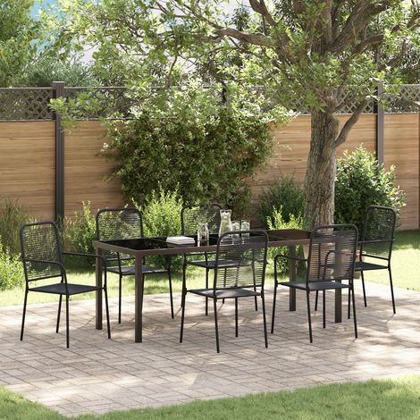 vidaXL Garden Dining Set 7 pcs Black Powder-Coated Steel (1/5)