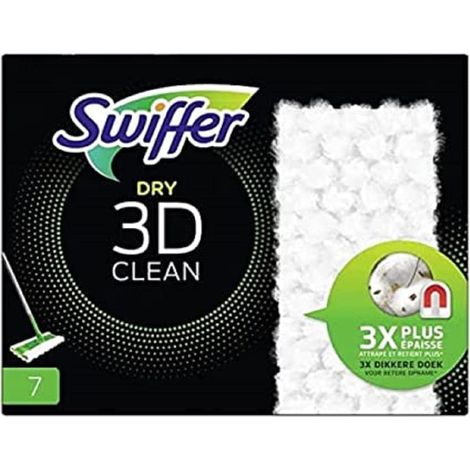 Balai Attrape-Poussière Nettoyage 3D, Recharges Lingettes Sèches pour Sols, 7 Unités, Attrape et Retient La Poussière (1/5)