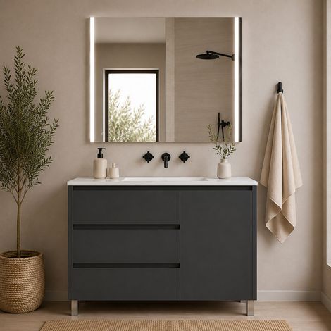 Meuble de salle de bain avec 3 tiroirs, porte et vasque ORIGENBATH VOLUM sans miroir 90x40 cm graphite