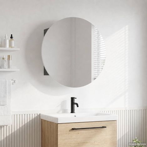 vidaXL Bathroom Cabinet with Round Mirror&LED Grey 54x54x17,5 cm (1/5)