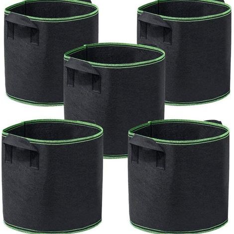 5er-Pack robuste 5-Gallonen-Pflanzsäcke, belüftete Vlies-Blumentöpfe mit stabilen Griffen, stabile 300-g-Blumentöpfe für den Anbau von Tomaten, Kartoffeln und Gemüse (1/5)