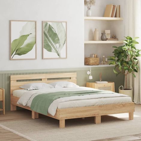 Vidaxl – Cadre de lit chêne sonoma 140x190 cm – Structure robuste en bois d'ingénierie – Lattes en contreplaqué pour soutien optimal – Sans matelas (1/6)