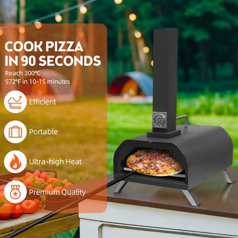 Forno per pizza portatile in acciaio inox per campeggio e giardino, temperatura 300 °C, pizza da 28 cm (1/4)