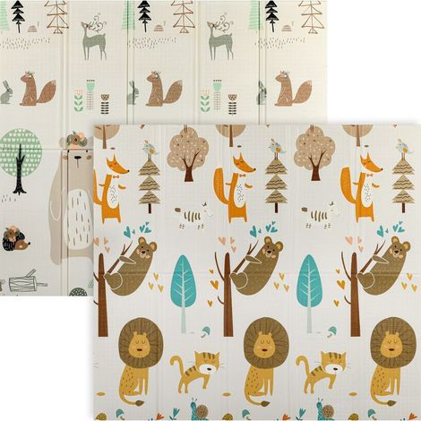 Tapis de jeu pour enfant bebe, tapis d'éveil bébé pliable épais réversible en mousse, 196 x 176 x 1,5 cm, multicolore (1/5)