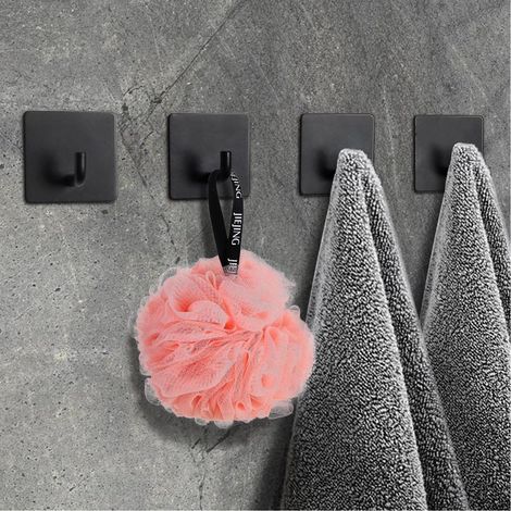 4 Pièces Crochets Autocollants noirs, Acier Inoxydable Crochets de Salle de Bain, Imperméable et Antirouille Crochet Porte Serviettes, Peut Etre Accroché au Mur ou à La porte (1/5)
