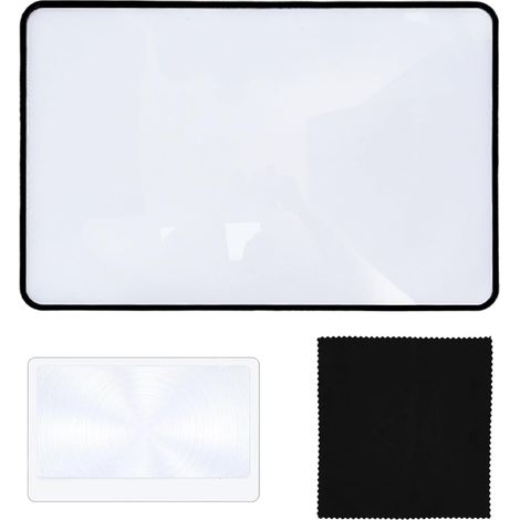 Lot de 4 loupes, PVC, grossissement 3x, formats 120x180mm et 85x55mm, lecture, personnes âgées (1/5)