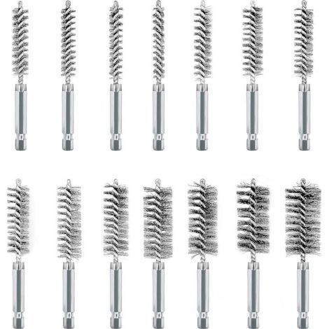 14Pcs Brosses Métalliques pour Visseuse, Acier Inoxydable Brosses Métallique a Main Cylindriques, Jeu de Brosse de Trou pour Perceuse Meuleuse et Outils Rotatifs (1/5)