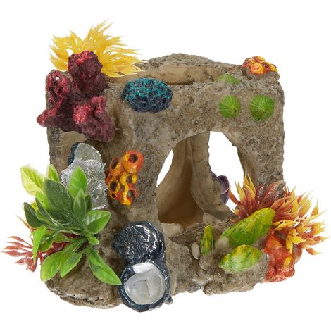 Décoration aquarium cube en résine poly, taille S 10x11x11 cm, habitat pour poissons (1/5)