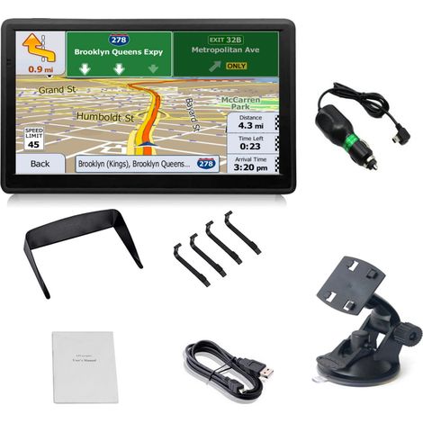 GPS Voiture 7 Pouces, Navigateur GPS portable avec pare-soleil, Navigation avec cran HD, 8G, Pour voitures, vélos, camions etc, Noir (1/5)