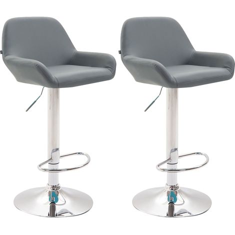 Lot de 2 tabourets de bar repose-pieds en forme d'arc en métal chromé assise en PVC gris 100004021 (1/2)