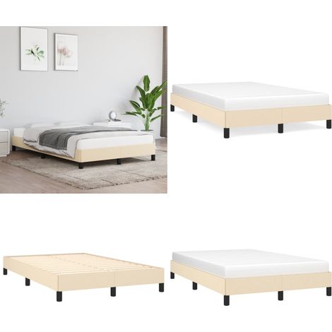 Bettgestell ohne Matratze Creme 120x190 cm Stoff - Bettrahmen - Doppelbett - Lattenrost - Massivholzbette - Schlafzimmermöbel - Home & Living (1/5)