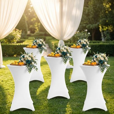 Randaco Lote de 5 fundas protectoras Ø70 cm – Para mesas altas redondas y mesas altas de bar Blanco