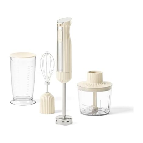 Guzzini, Sous Chef, Batidora de Base Bio de 600 W con función turbo, mango de acero inoxidable, con picadora, vaso medidor de 700 ml y batidor universal (crema)