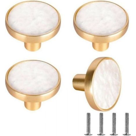 Pack of 4 Drawer Door Handle 32mm Furniture Knob Single Hole Round Drawer Knobs Door Knobs, Furniture Handles for Cupboard Cabinet Kitchen White (1/5)