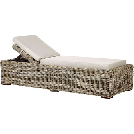 Sun Lounger with Cushion PALESE Reclining Rattan Natural