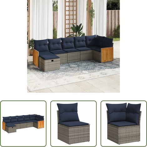 vidaXL Canapé en résine - Salon de jardin avec coussins 7 pcs gris résine tressée (1/5)