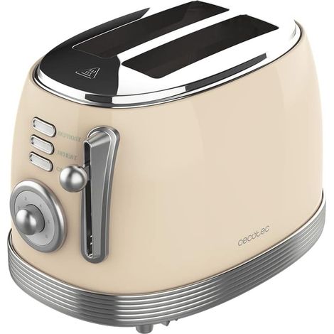 Grille-pain Vintage 2 Fentes - 850 W - Acier Inoxydable Beige - 3 Fonctions - Cuisine Maison - Fente 3,8 cm