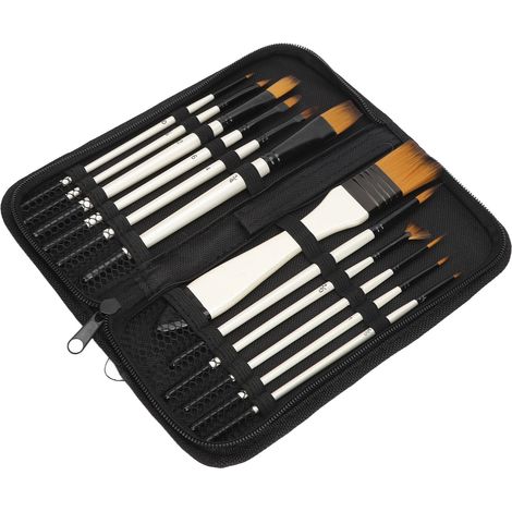 Set de 12 pinceaux de peinture assortis, poils en nylon, manche en bois, idéal pour acrylique, aquarelle et gouache, pour artistes professionnels et amateurs d'art. (1/5)