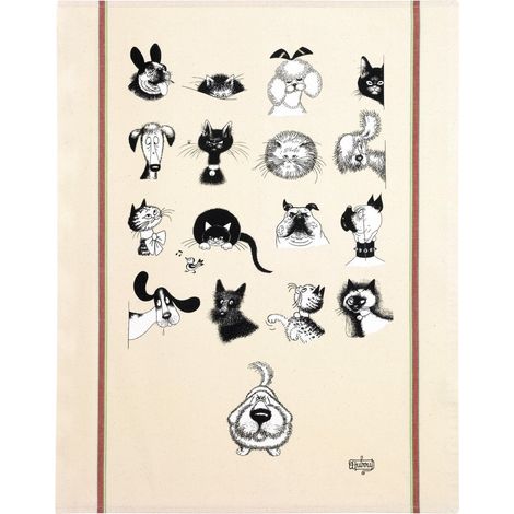 Grand Torchon de Cuisine en Coton Motif Chats Multi Portraits Écru 60 x 80 cm - PANGIVO