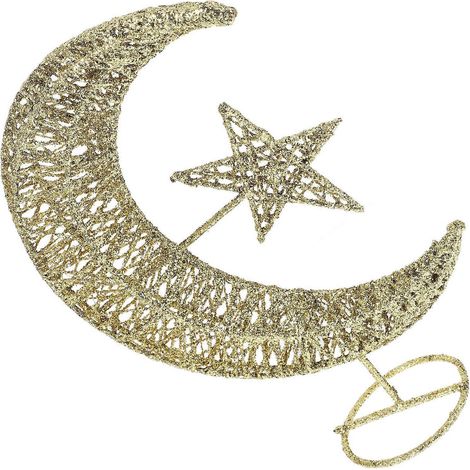 Décoration de sapin de Noël en fer forgé avec étoile et lune scintillantes (doré, 20 cm) (1/5)