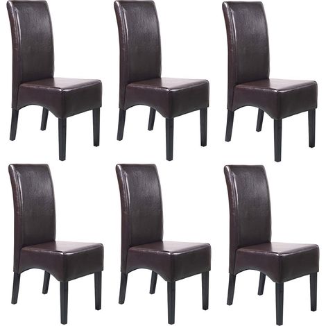 Lot de 6 chaises Latina, salle à manger, cuir reconstitué - marron, pieds foncés (1/5)