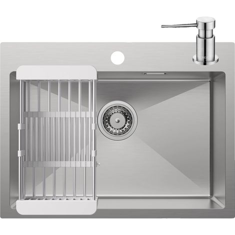 Évier de cuisine, 60 × 45 cm, Acier inoxydable 304, Monobloc, Rectangulaire, À poser (1/5)