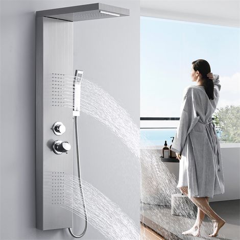Duschpaneel Hydromassage-Duschsäule  Vier Wasserfunktionen Wandpaneel aus Gebürstetem Edelstahl (1/5)