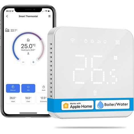 Thermostat Connecté WiFi Encastrable pour Chaudière et Chauffage au Sol à Eau Compatible Apple HomeKit Alexa Google Home Contrôle Vocal et Distance (1/5)