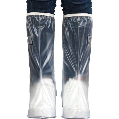 Couvre-chaussures de pluie transparents, réutilisables, imperméables, hauts jusqu'aux genoux, fermeture à glissière latérale, pour hommes et femmes, taille XL (1/5)