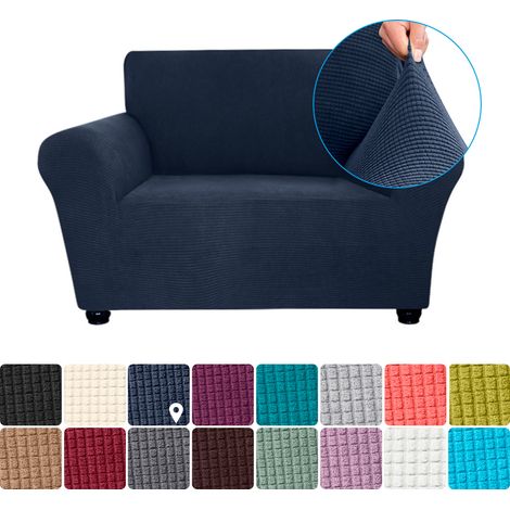 Housse de canapé élastique en spandex, antidérapante, douce, lavable, pour le salon, les enfants et les animaux domestiques (bleu foncé) (1/5)