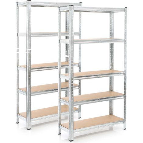 Wiltec Set 2x Schwerlastregal 180x90x40cm, 875 kg Gesamtlast, Steckregal verzinkt aus Stahl, Lastenregal mit 5 Ablagen, Werkstattregal