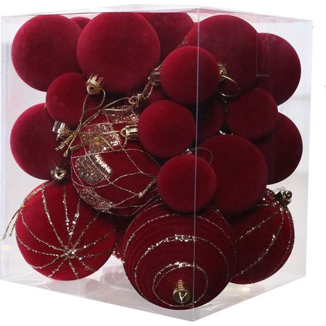 36 boules de Noël floquées et peintes, décorations de sapin de Noël bordeaux à faire soi même pour la maison. (1/4)
