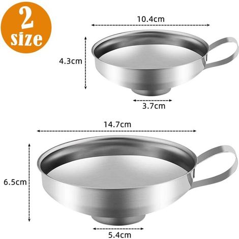 Entonnoir Cuisine Inox, Inoxydable Acier Entonnoir Large Ouverture En Métal Avec Poignée Pour Transfert Huile Liquide Confiture Alimentaire, Funnel (1/3)