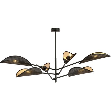 Lampada a Sospensione Vene, Acciaio verniciato a polvere, Tessuto, Nero, Oro, 102x51x102 cm
